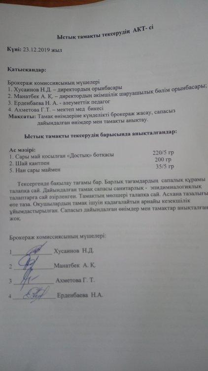 Ыстық тамақтың тексеру АКТ сі