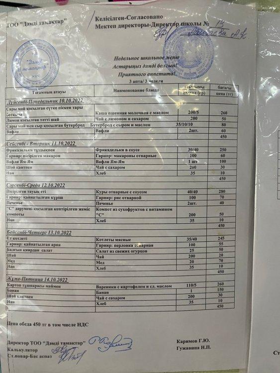 ас мәзірі 10.10-14.10 күндеріне арналған