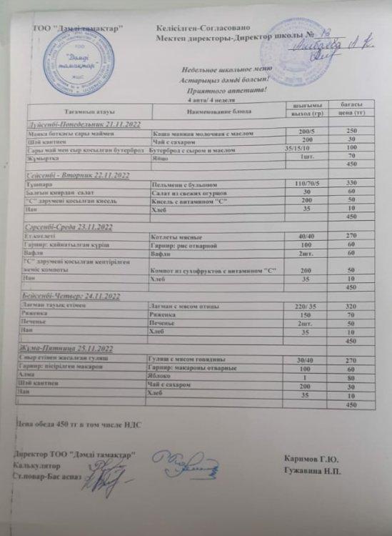 Қараша айының 21-25  ас мәзірі