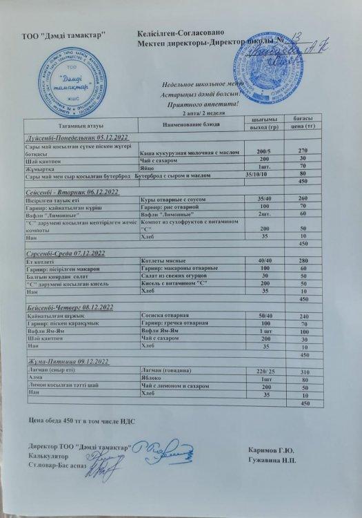 Желтоқсан айының 5-10 аралығындағы ас мәзірі