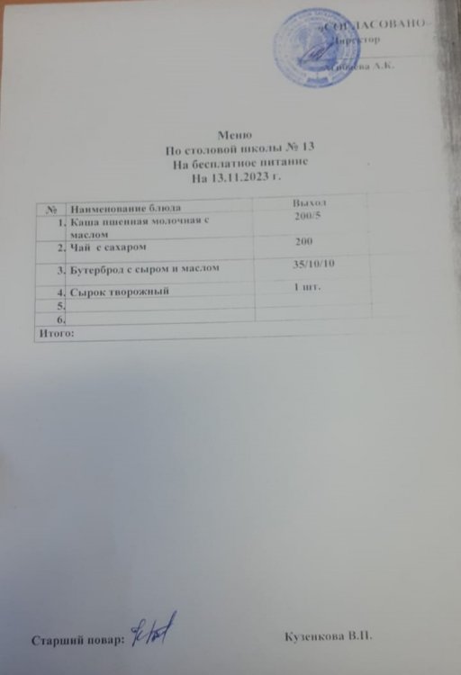Қарашаның 13 күнгі ас мәзірі