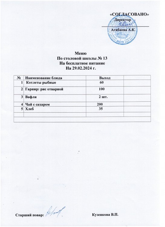 Ақпанның  29 күнгі ас мәзірі