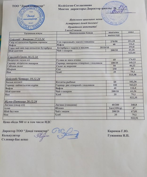 Меню по питанию 17-20.12.2024ж
