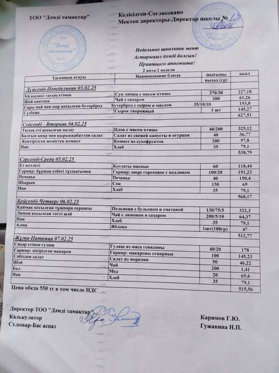 Ақпанның  3мен 7 күнгі ас мәзірі